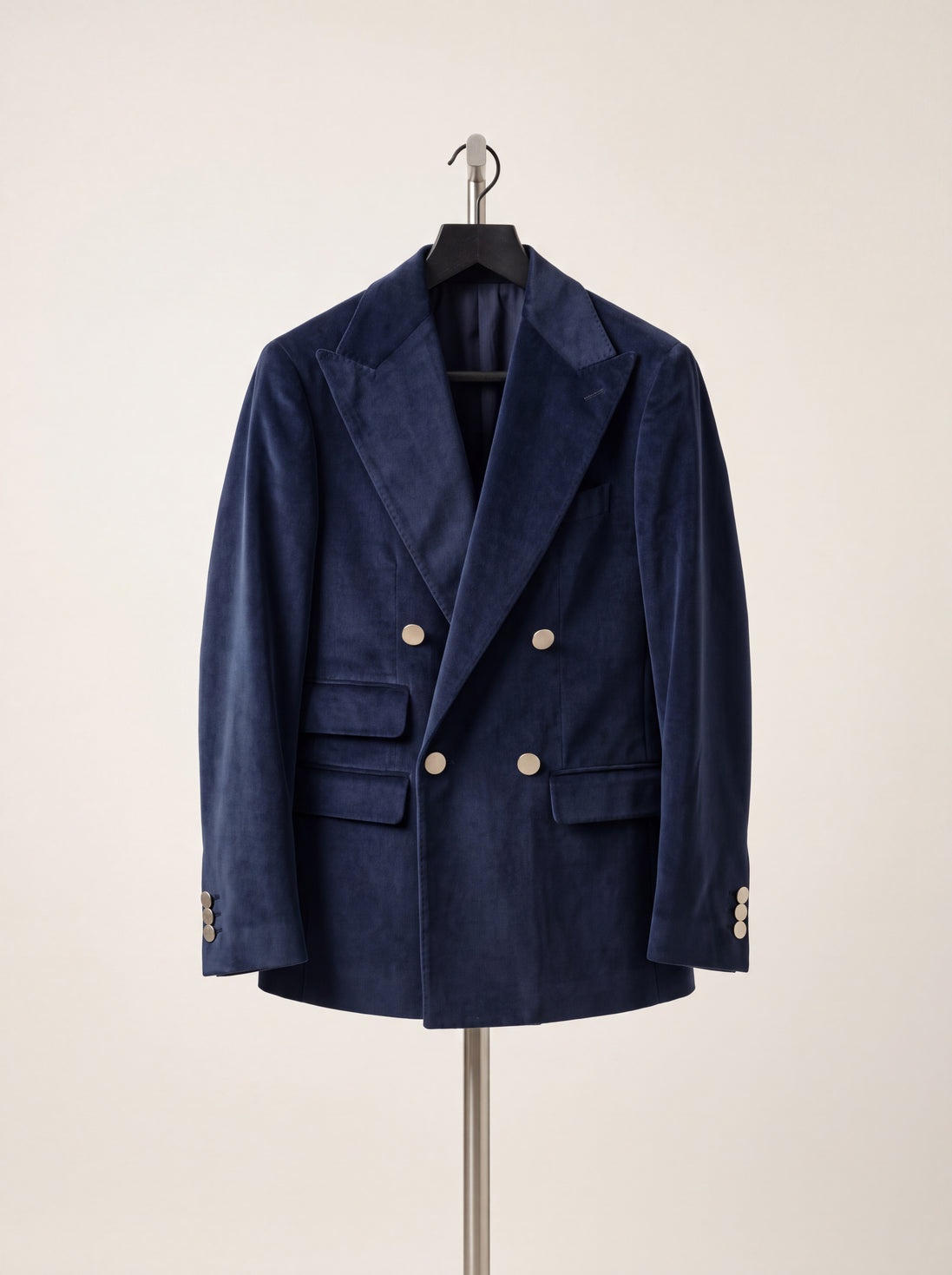 Velvet Double-Breasted Jacket — Navy