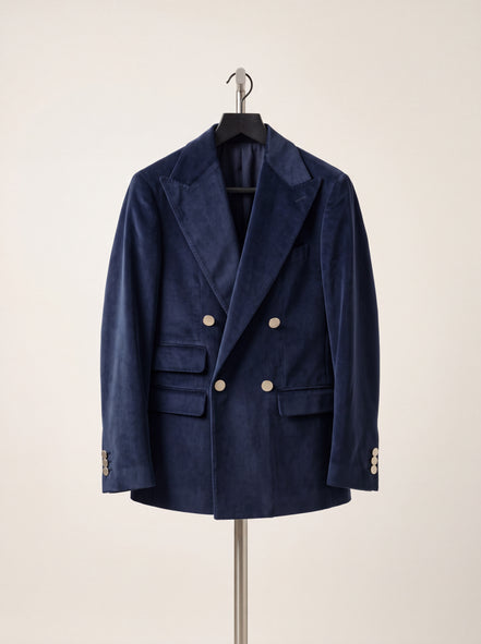 Velvet Double-Breasted Jacket — Navy