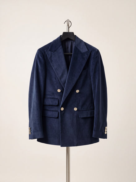 Velvet Double-Breasted Jacket — Navy