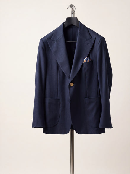 Peak-Lapel Single-Button Jacket — Navy
