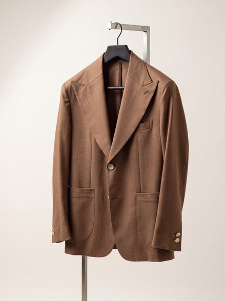 Peak-Lapel Single-Button Jacket — Tobacco