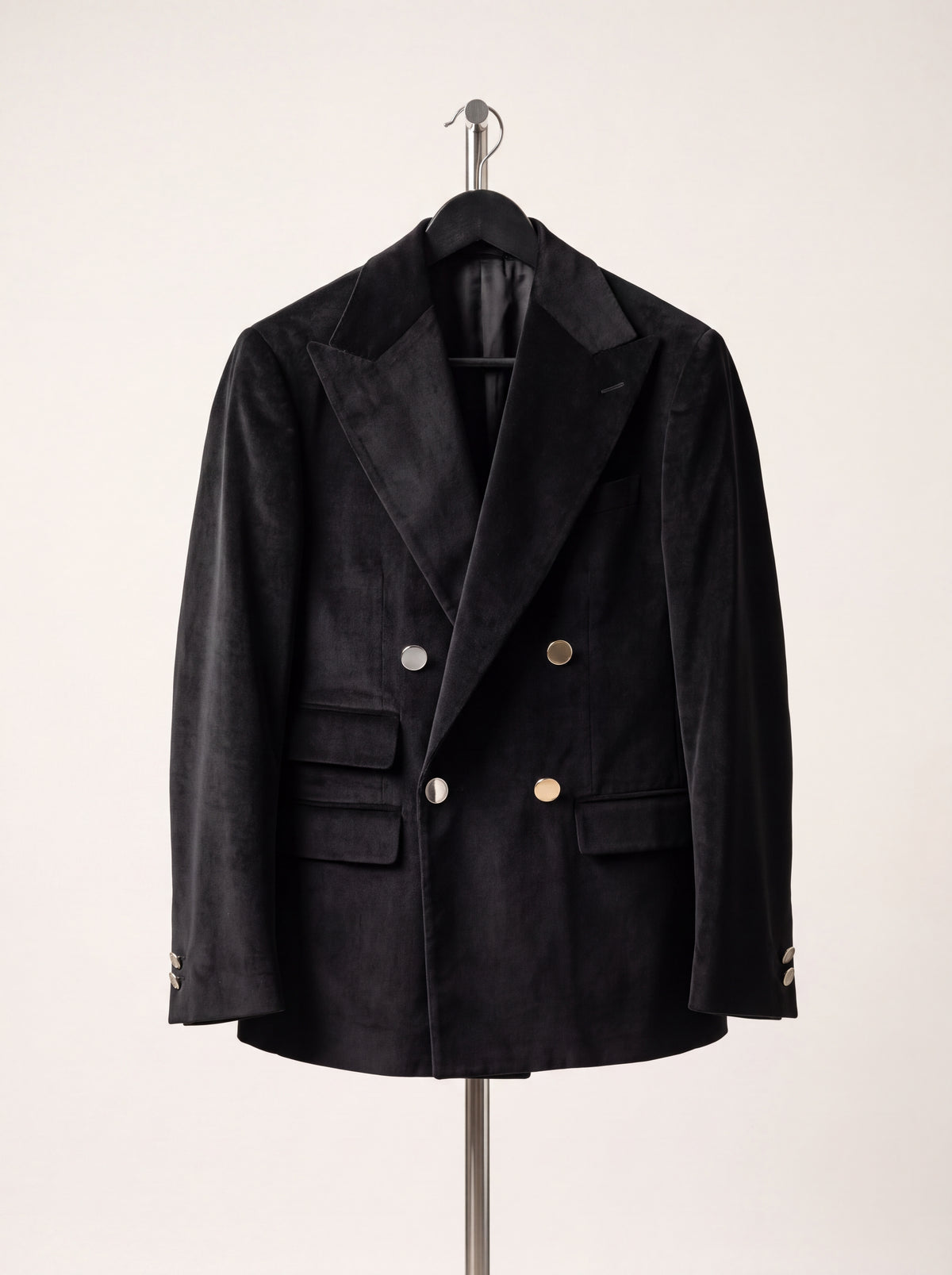 Velvet Double-Breasted Jacket — Black