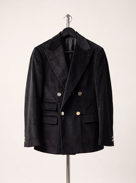 Velvet Double-Breasted Jacket — Black