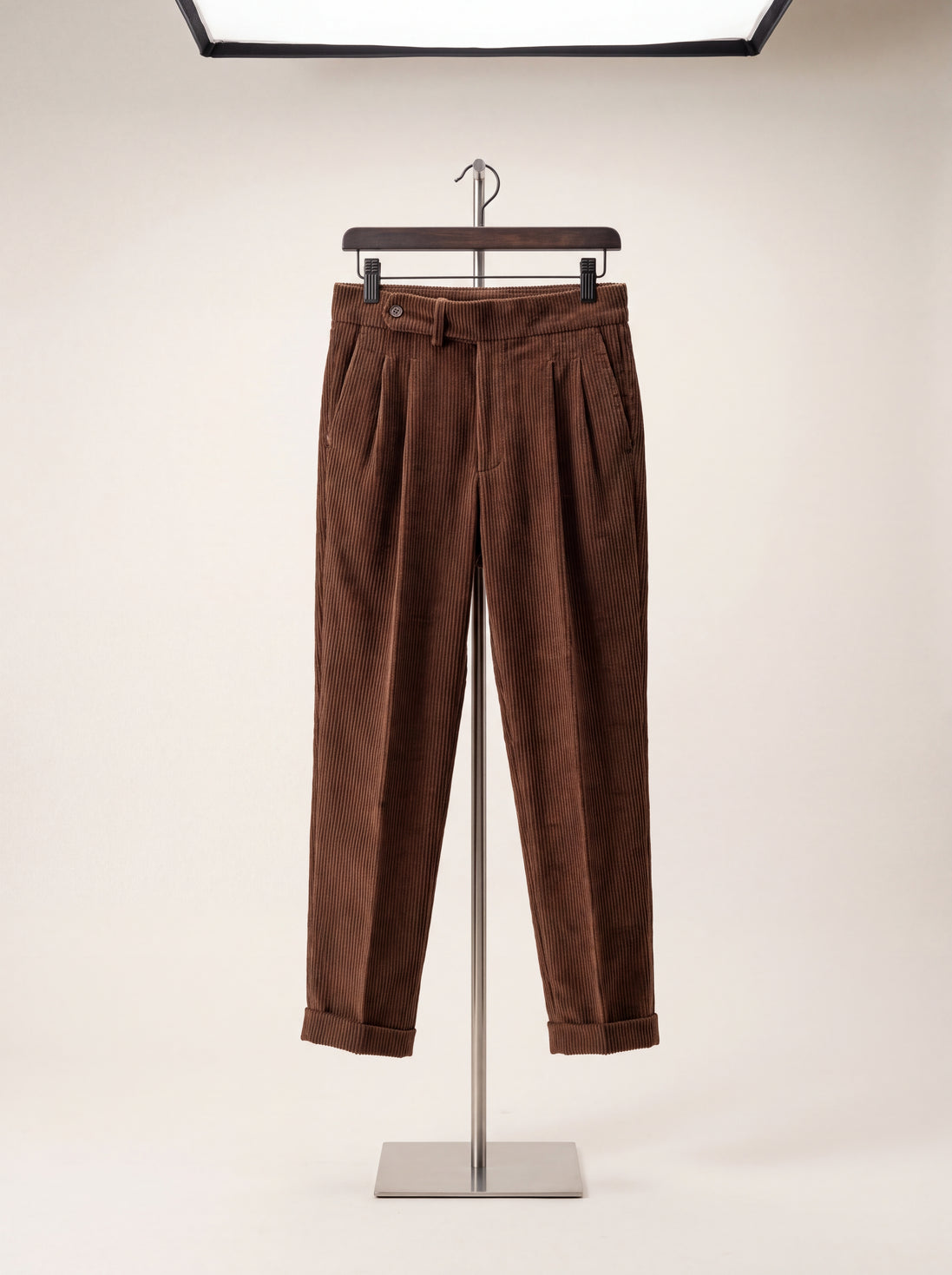 Wide-Wale Corduroy Pleated Trousers — Camel