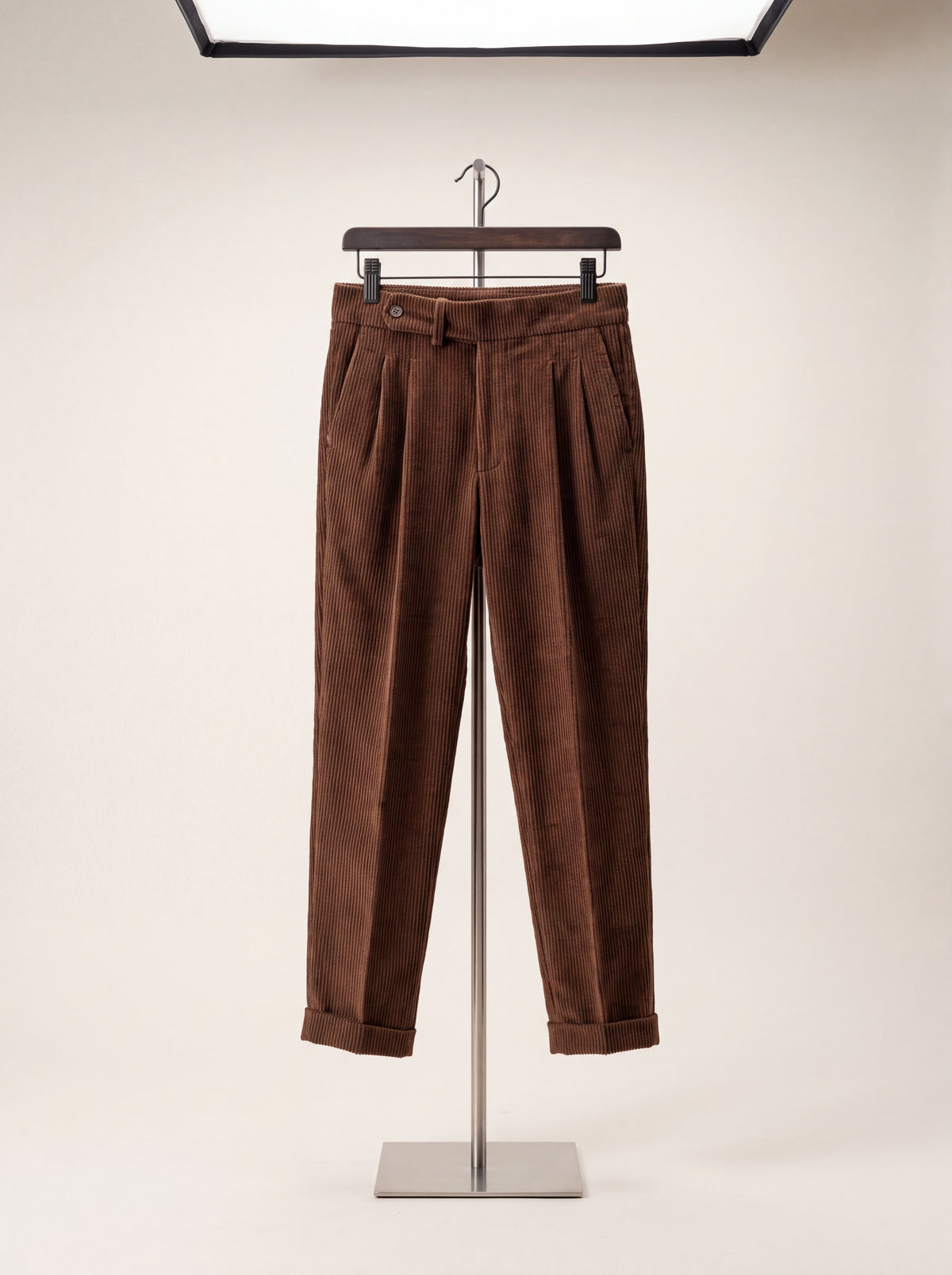 Wide-Wale Corduroy Pleated Trousers — Camel
