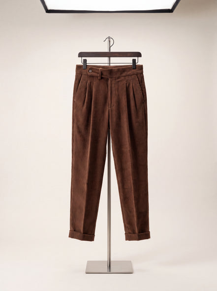 Wide-Wale Corduroy Pleated Trousers — Camel