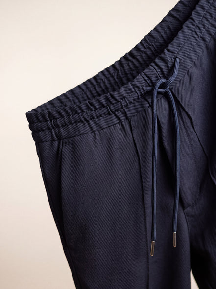 Drawstring Twill Joggers — Navy