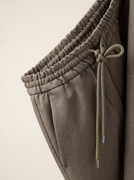Drawstring Twill Joggers — Olive