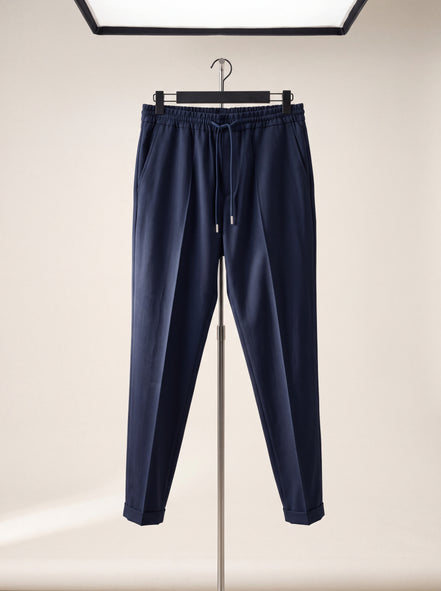Drawstring Twill Joggers — Navy