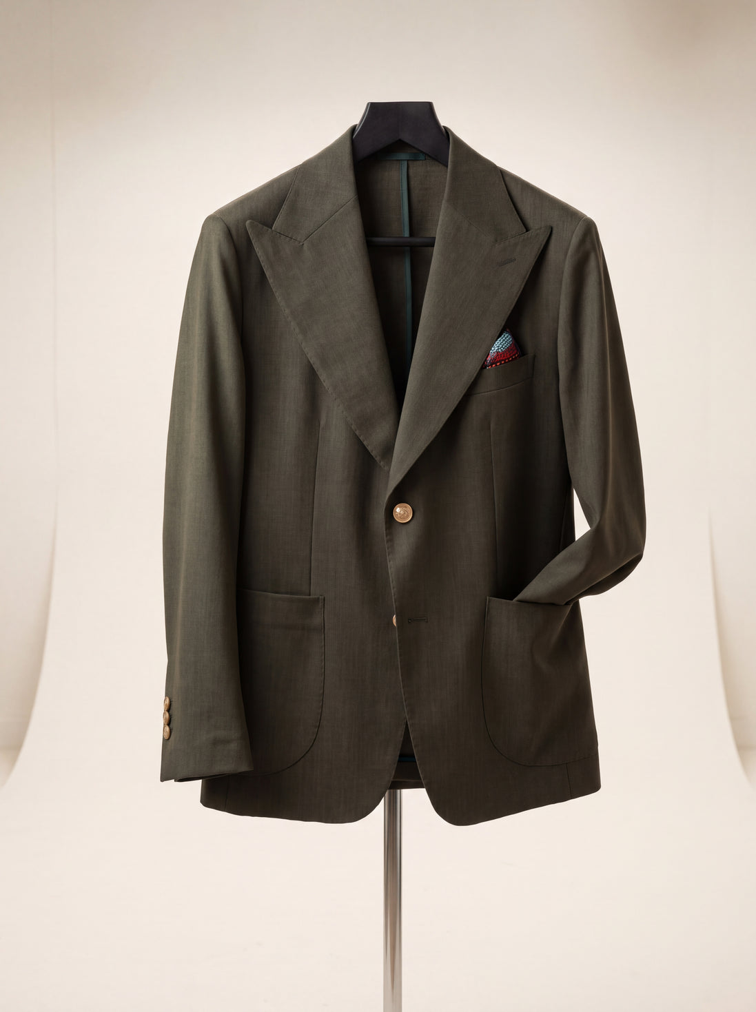 Peak-Lapel Single-Button Jacket — Olive