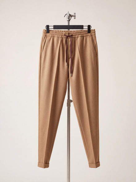 Drawstring Twill Joggers — Camel