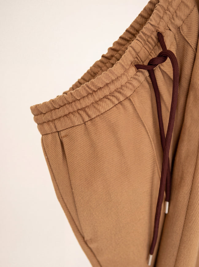 Drawstring Twill Joggers — Camel