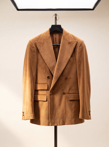 Velvet Double-Breasted Jacket — Camel