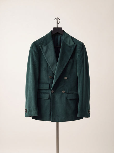 Velvet Double-Breasted Jacket — Bottle Green